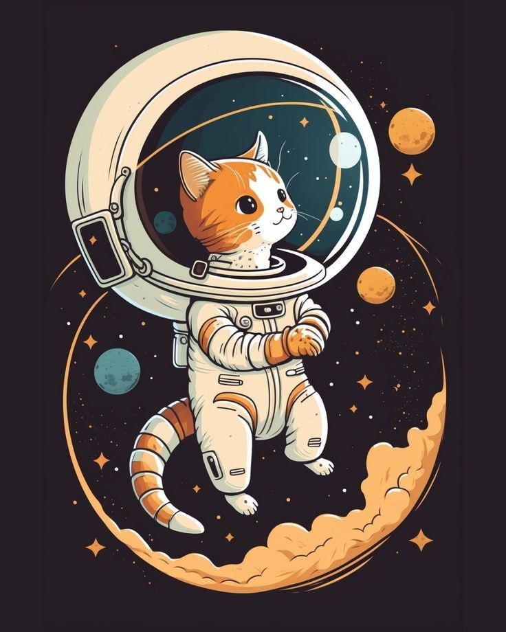 an orange and white cat is floating in the space