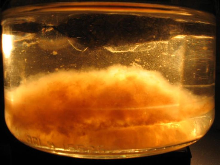 a glass jar filled with liquid on top of a table