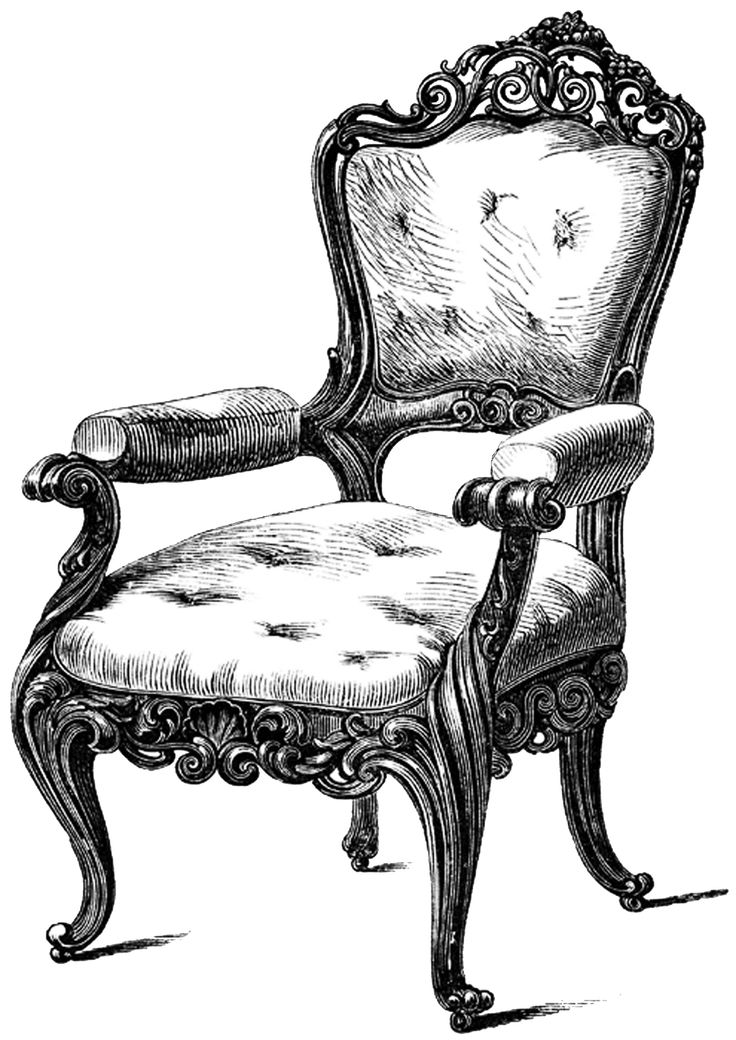 an old fashioned chair with ornate carvings on the armrests and back, sitting in front of a white background