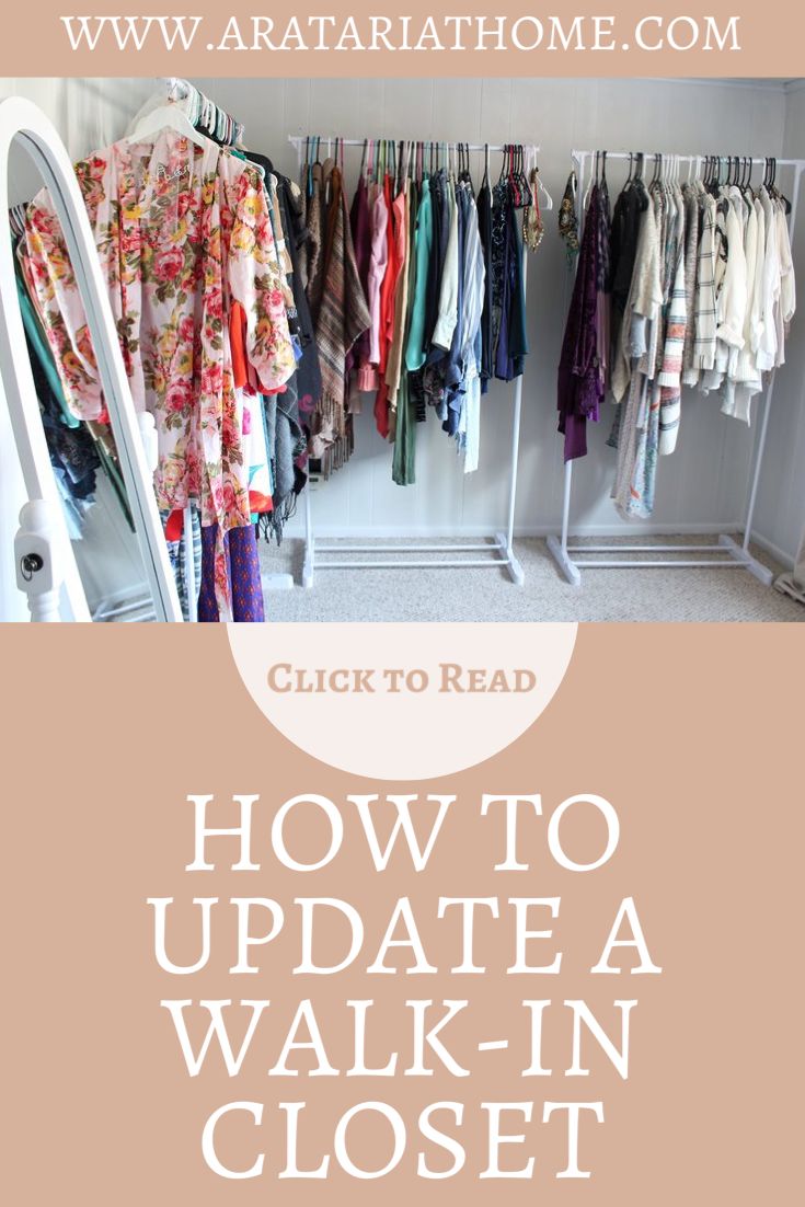 an open closet with clothes hanging on racks and the words how to update a walk - in closet