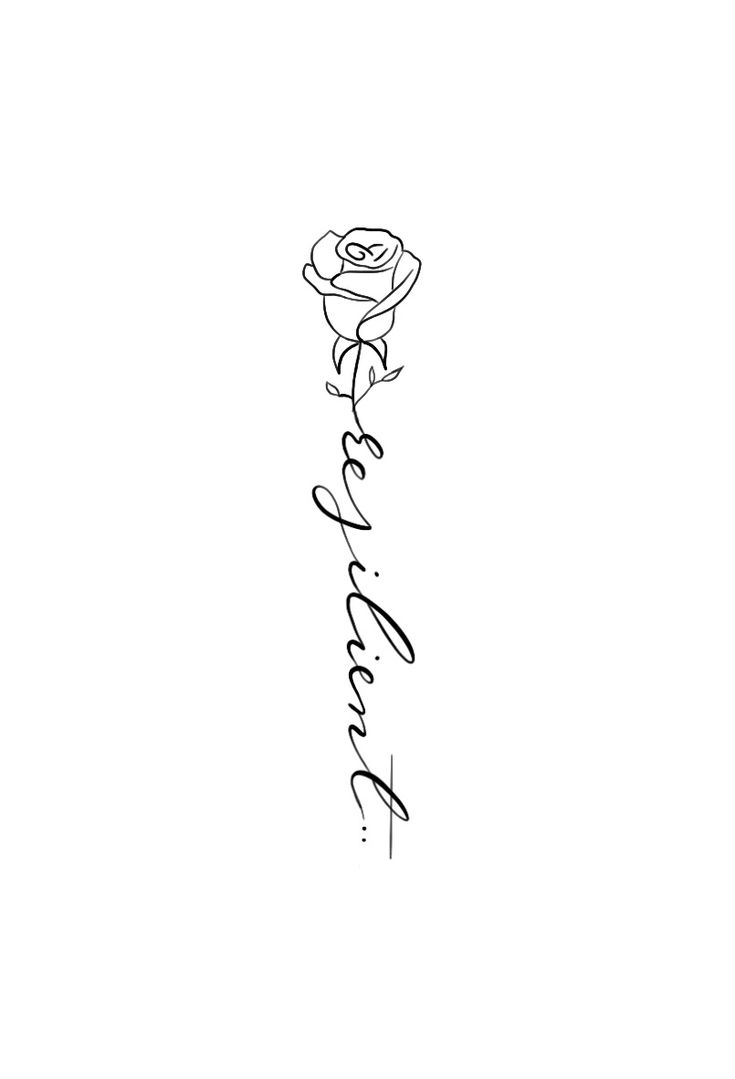 a black and white drawing of a rose with the word love written in cursive writing