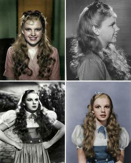 four different pictures of women with long hair