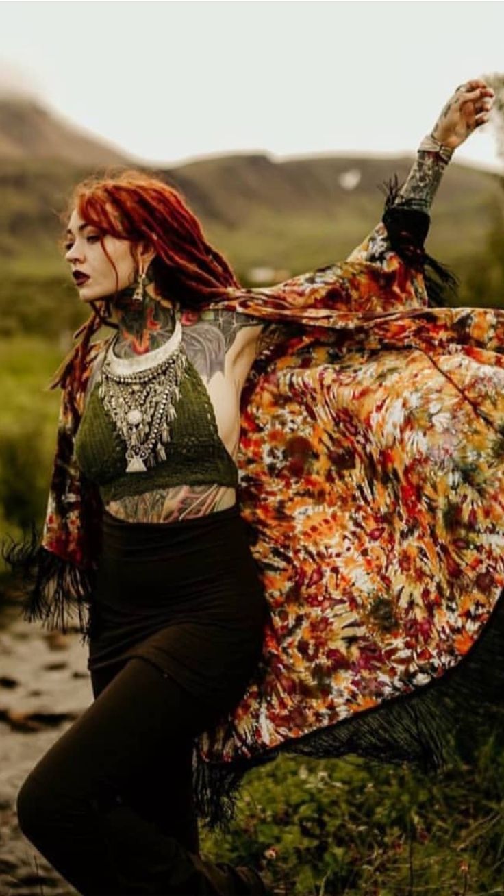 Redheads With Tattoos, Fae Clothing, Model Tattoos, Andro Fashion, Morgin Riley, Celtic Redhead, Hippie Dreads, Gothic Hippie, Redhead In Forest