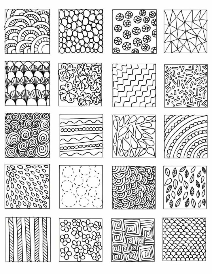 a set of nine hand drawn patterns in black and white