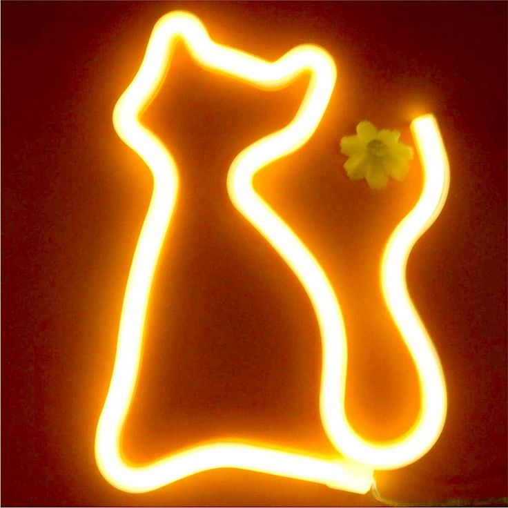 a close up of a neon sign with a flower in the middle and a cat on it