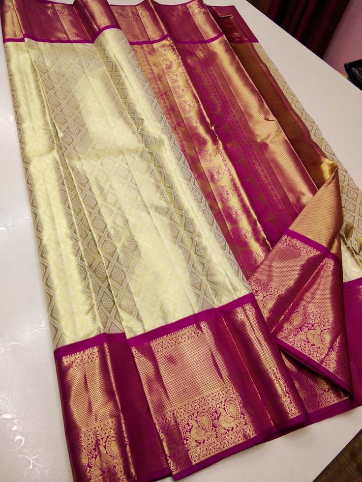 three different types of sari on a table