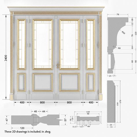 an architectural drawing shows the size and design of a double - doored room with glass panels