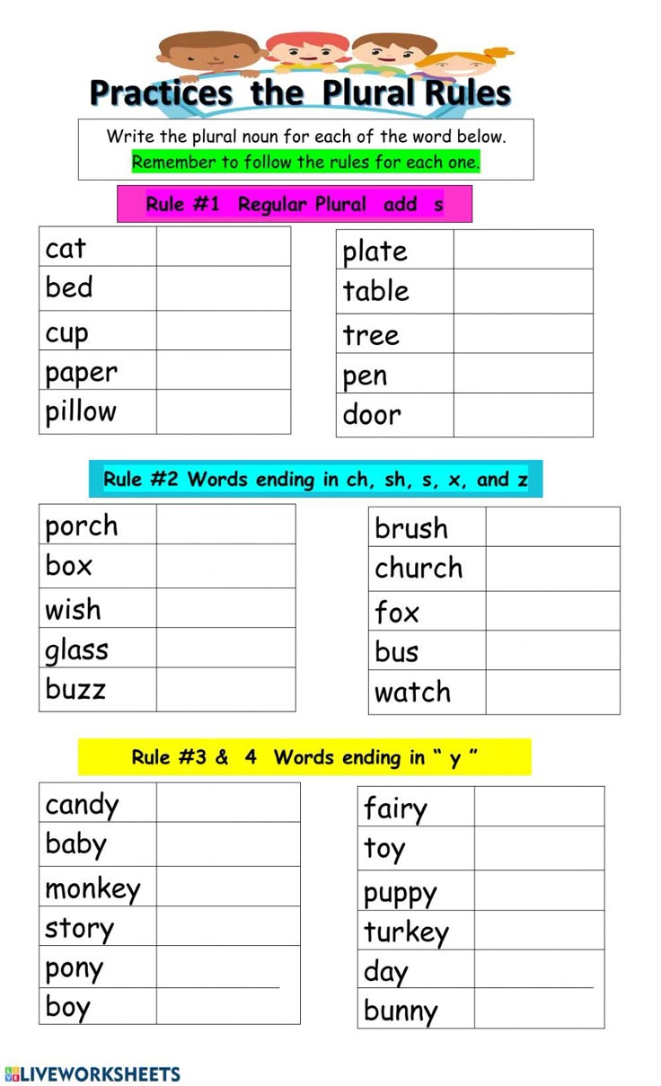 worksheet for reading the plural rules in english with pictures on it