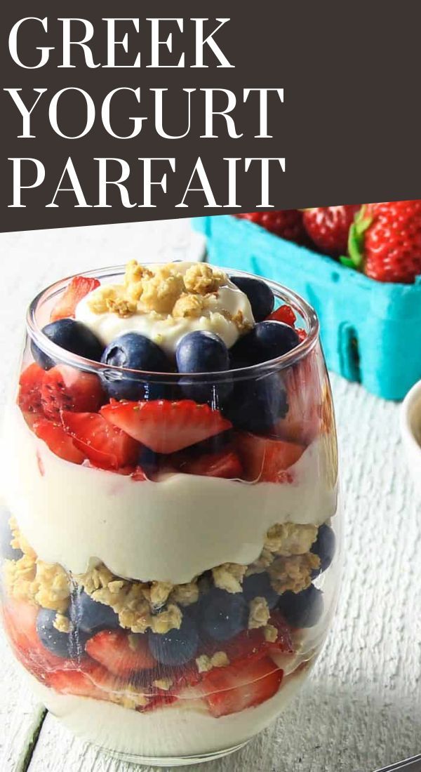 greek yogurt parfait with strawberries and blueberries