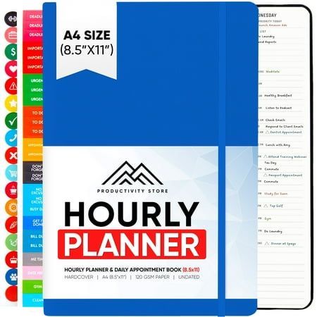 Hourly Planner PRO MAX - 2024 Planner 8.5 x 11 A4 Size - Vertical Planner & Appointment Book Schedule - Improve Productivity, Time Management and Achieve Your Goals - (Navy Blue) Productivity Store weeklymealplannerideas #to_do_planner🔵 Book Schedule, Time Management Planner, Appointment Planner, To Do Planner, 2024 Planner, Small Business Planner, Vertical Planner, Hourly Planner, Appointment Book