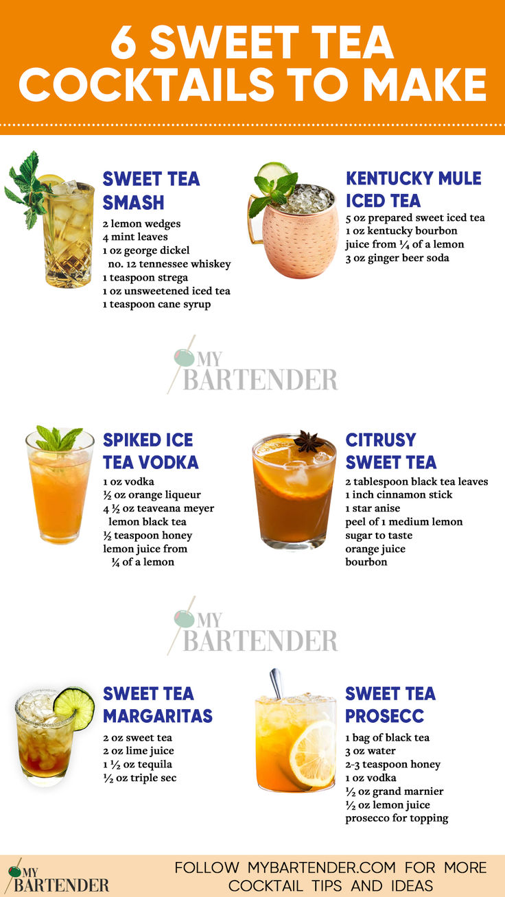 Sweet Tea Cocktails Sweet Tea Cocktail Recipes, Alcoholic Tea Drinks Cocktails, Sweet Tea Alcoholic Drinks, Tea Based Cocktails, Cocktails With Tea, Sweet Tea Vodka Drinks, Ice Tea Cocktails, Best Sweet Tea, Southern Cocktails