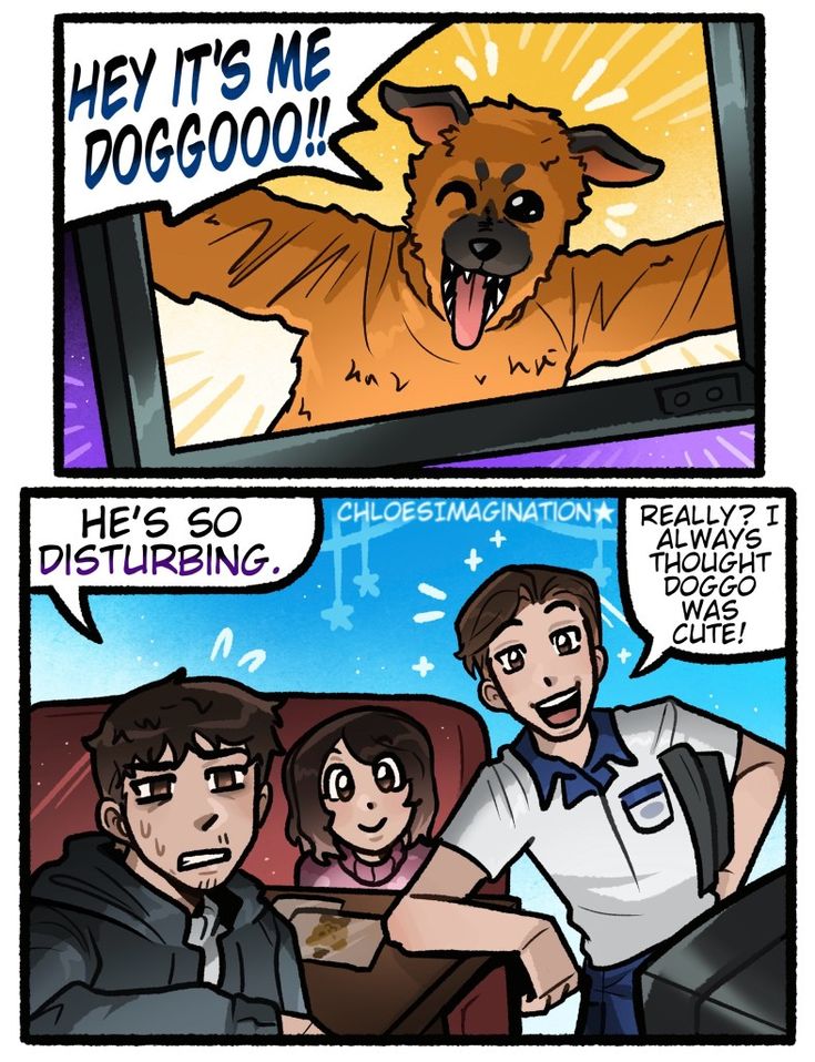 a comic strip with an image of a dog and two people sitting in front of a tv