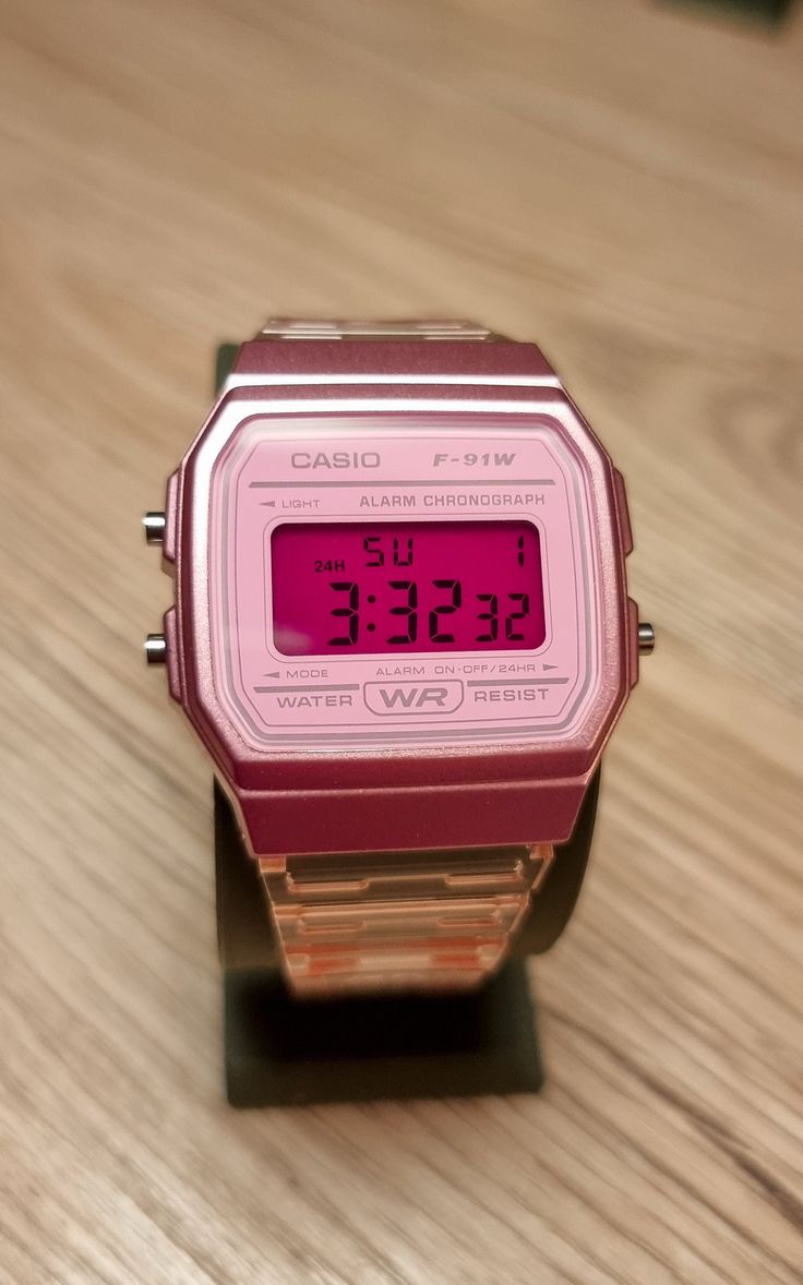 F-91W "Miami Pink" - Modified Pink Transparent Casio Watch with Inverted Pink Back Screen Mod This model was made with 80's in mind. If you ever needed a watch even if you were on vacation, not to check what time it is, but just of curiosity because you want to see the sunset tomorrow at the same time, we think that this is the perfect companion for doing so. So yeah, if you are ready to feel like you were born in 80's Miami, this is the Casio to get. Watch is modified in-house by EON workshop. Cool Gifts For Women Teepublic, Dainty Watch Digital, Casual Multicolor Cheap Watches, Luxury Pink Chronograph Watch, Luxury Retro Chronograph Watch Accessories, Trendy Cheap Watches With Quartz Movement, Cheap Casual Multicolor Watches, Luxury Retro Watch Accessories With Automatic Movement, Affordable Casual Watches As Gifts