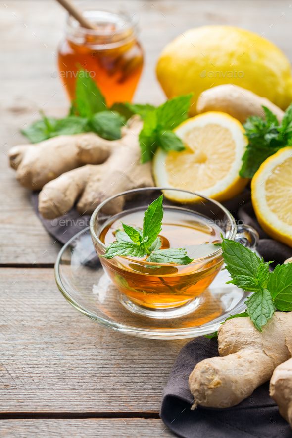 ginger tea with lemons and mint - stock photo - images