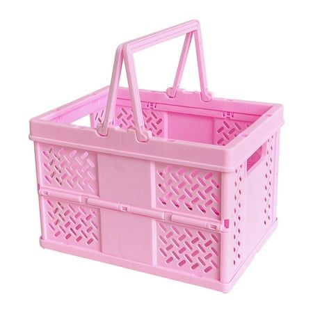 a purple plastic basket with handles and lattice design on the sides, sitting upright against a white background