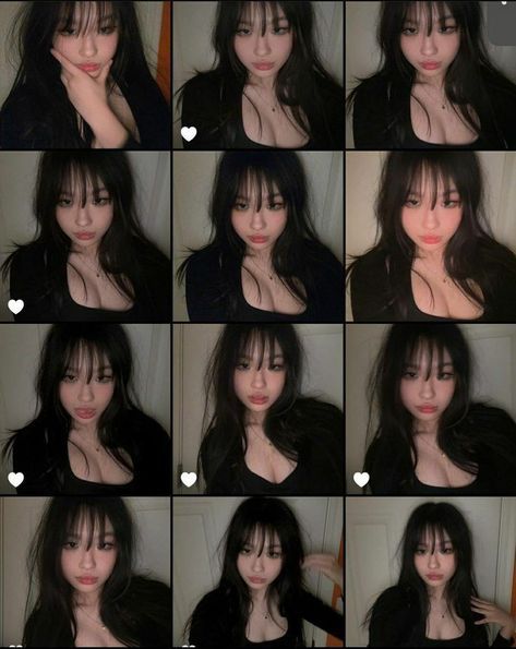 many different pictures of a woman with long black hair