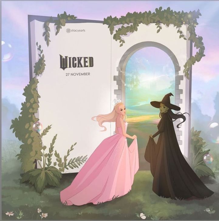 two women dressed as witches standing in front of an open door