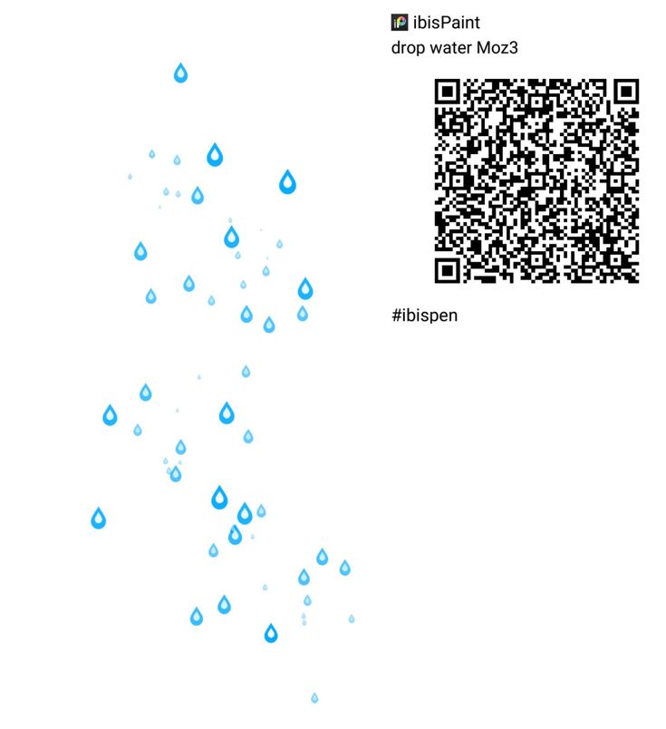 a white background with blue water drops and a qr code on the left side