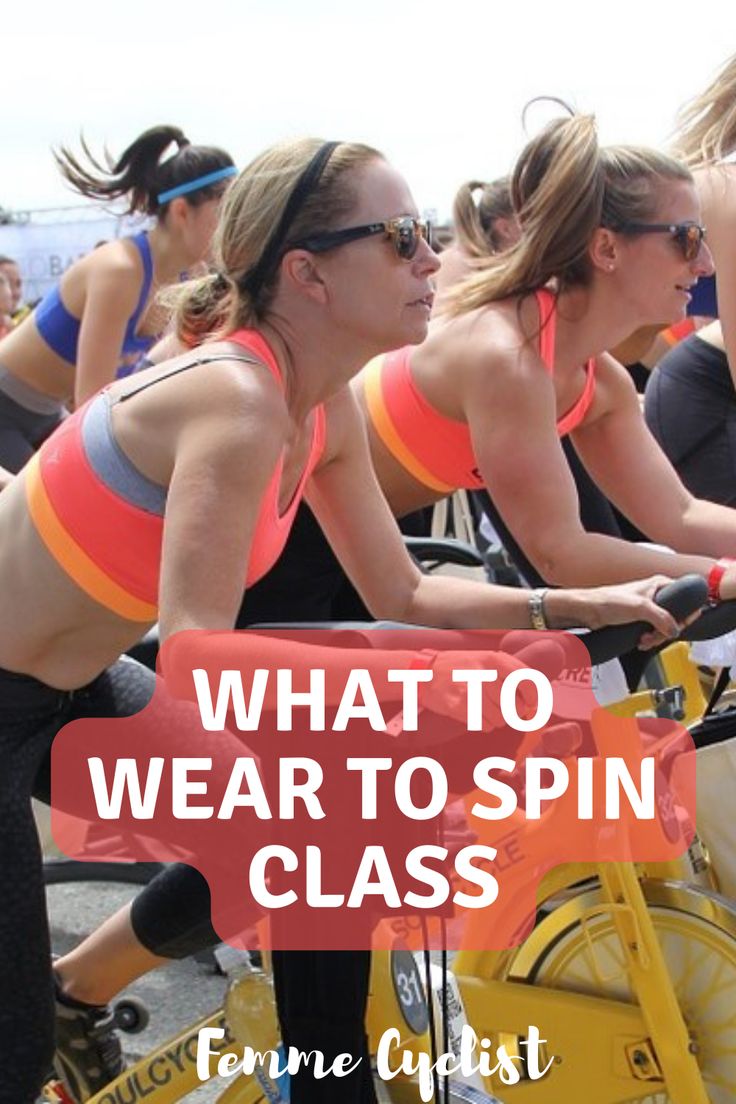 three women on bicycles with the words what to wear to spin class in front of them