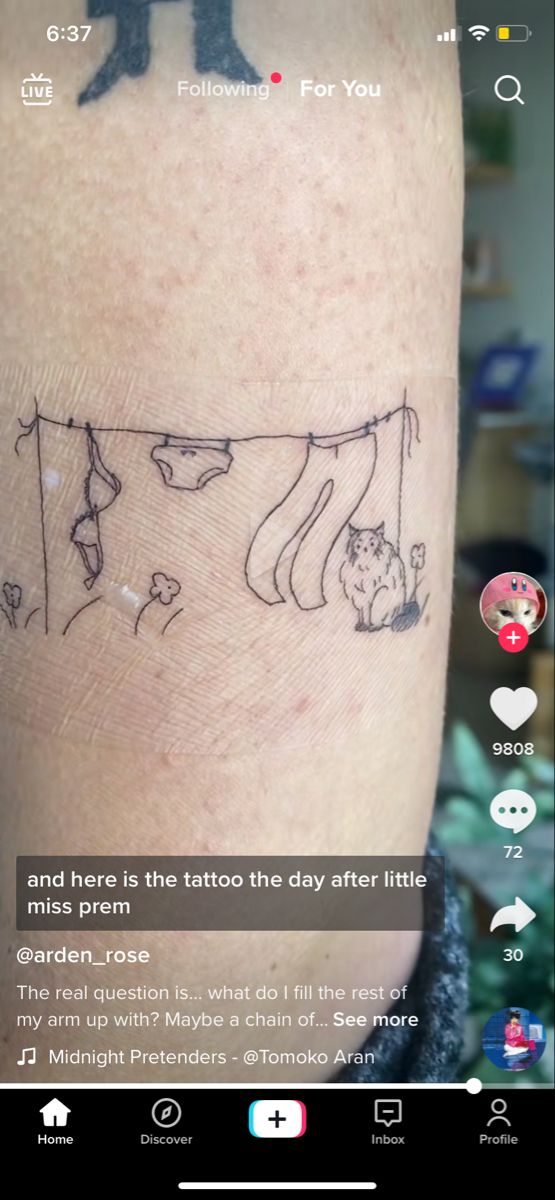 an image of a tattoo on someone's leg with the caption that reads, and here is the tattoo in the day after little miss pream