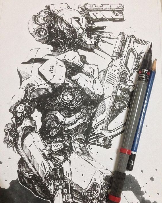 Pinterest Gunhead Art, Inktober Art, Cyborgs Art, Fun Friday, Arte Robot, Arte Cyberpunk, 캐릭터 드로��잉, A Robot, Robot Art