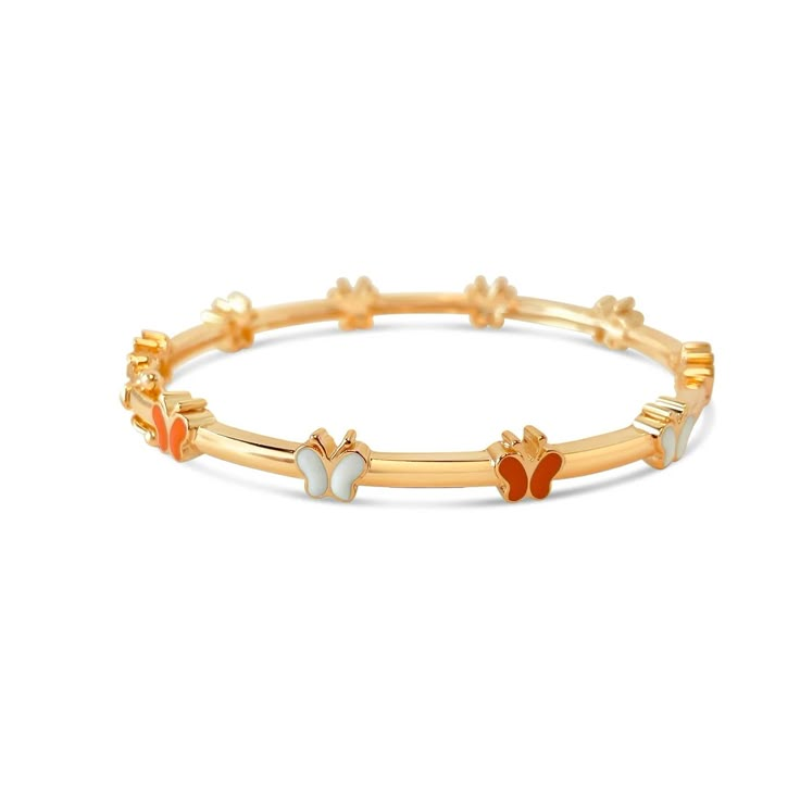 Orange and White Butterflies Kids Bangle Bracelet - SHOPKURY.COM Kids Bangles Gold Designs, Kids Bracelets Gold, Kids Jewelry Gold, Baby Bracelet Gold, Baby Jewelry Gold, Baby And Mother, Kids Gold Jewelry, Kids Bangles, Baby Jewellery