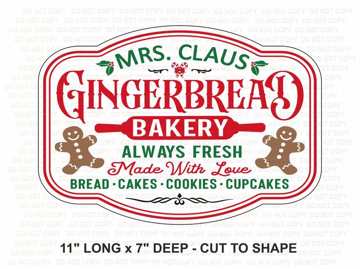 the gingerbread bakery sign is shown in red and white