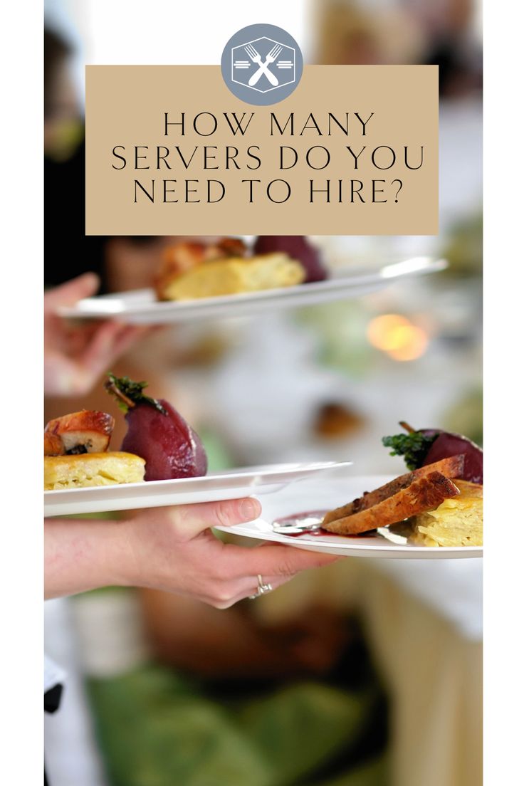 two people holding plates with food on them and the words how many servers do you need to hire?