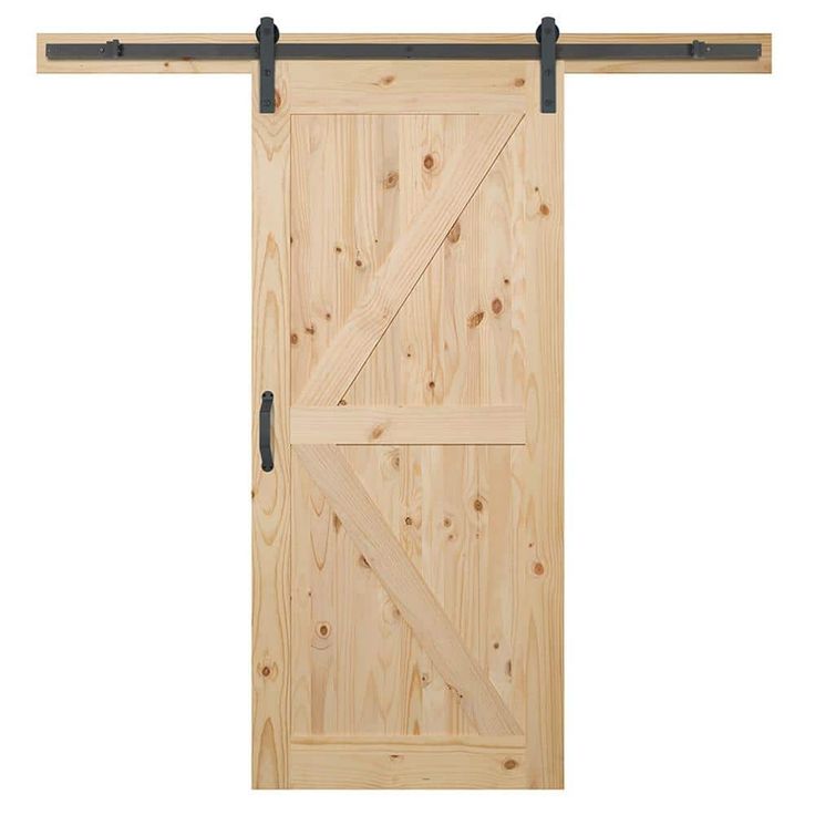 a wooden sliding door with black hardware