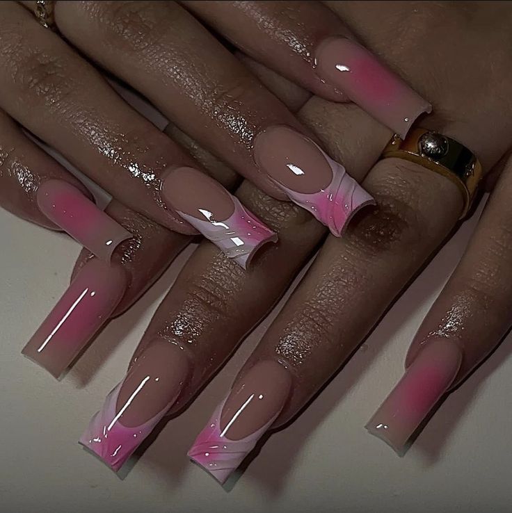 Pink Manicure Short, Manicure Short Nails, Finger Biting, Manicure Short, Tapered Square Nails, Pink Manicure, Airbrush Nails, Tapered Square, French Tip Acrylic Nails