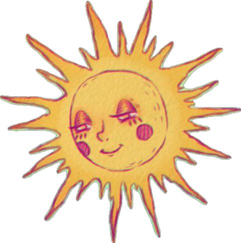 a drawing of the sun with two eyes and one eye closed, on a white background