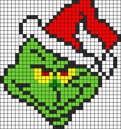 the grin face is shown on this pixell pattern, and it looks like he's wearing a santa hat