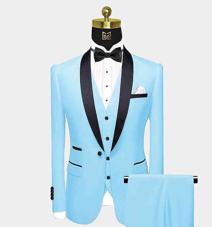 Baby Blue Tuxedo - 3 Piece - (FREE Shipping) | Gentleman's Guru Baby Blue Tuxedo, Fashion Outfits Europe, Royal Tuxedo, Teal Tuxedo, Best Men Suits, Blue Tuxedo Jacket, Blue Tuxedo Wedding, Baby Tuxedo