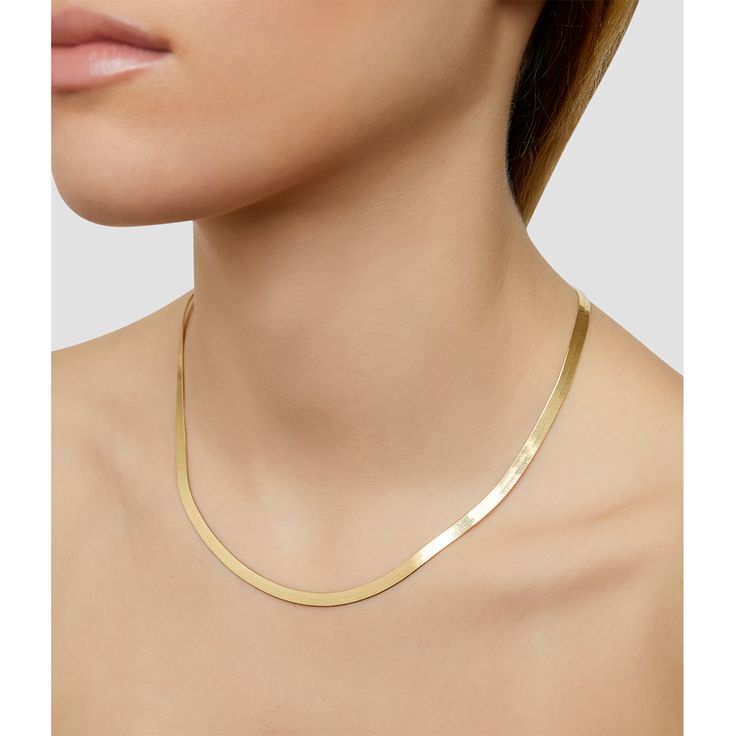 FLAT CHAIN NECKLACE — ARGENTO VIVO Gold Flat Necklace, Gold Jewelry Sets Bridal, Flat Gold Necklace, Gold Chain Women, Flat Chain Necklace, Flat Necklace, European Jewelry, Black Stud Earrings, Golden Goddess