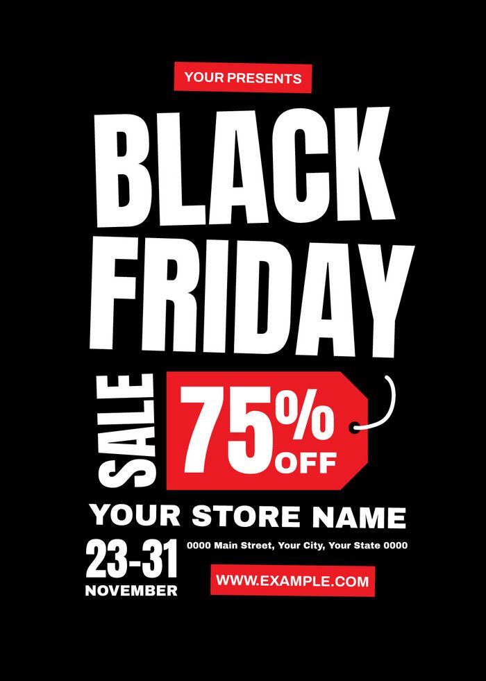 the black friday sale is up to 75 % off your store name and 23 - 31