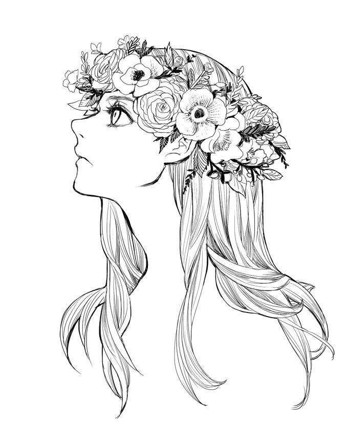 a girl with flowers in her hair