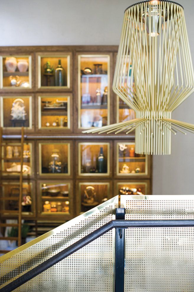 a chandelier hanging from the ceiling in a store