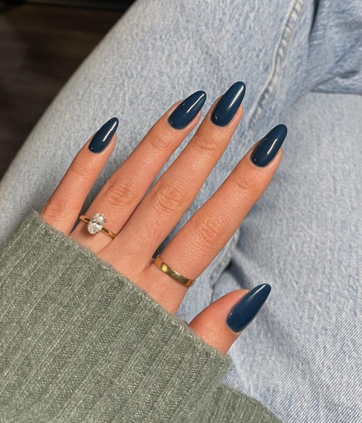 Blue Acrylic Nails Almond, Navy Blue Acrylic Nails, Acrylic Nails Almond, Navy Nails, Simple Fall Nails, Milky Nails, September Nails, Blue Acrylic Nails, Nagel Tips