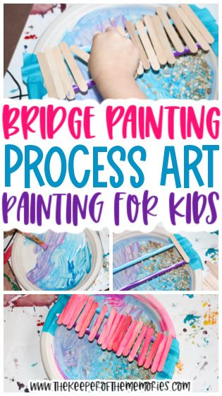 collage of process art painting for kids with text overlay reading bridge college process art painting for kids