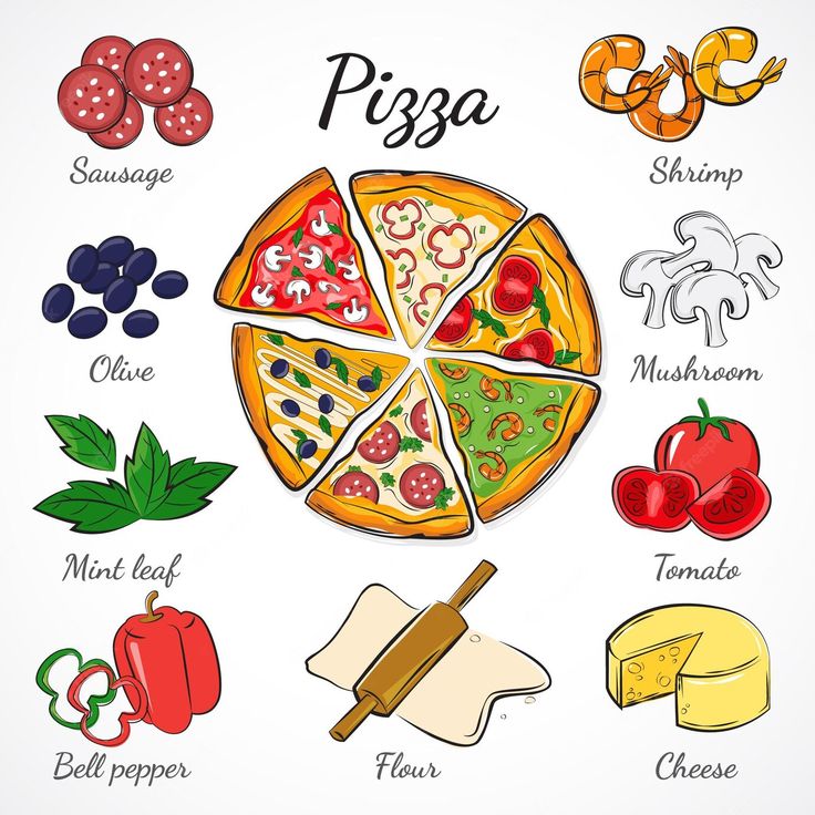 a pizza is shown with different toppings and ingredients to make it look like they are cut