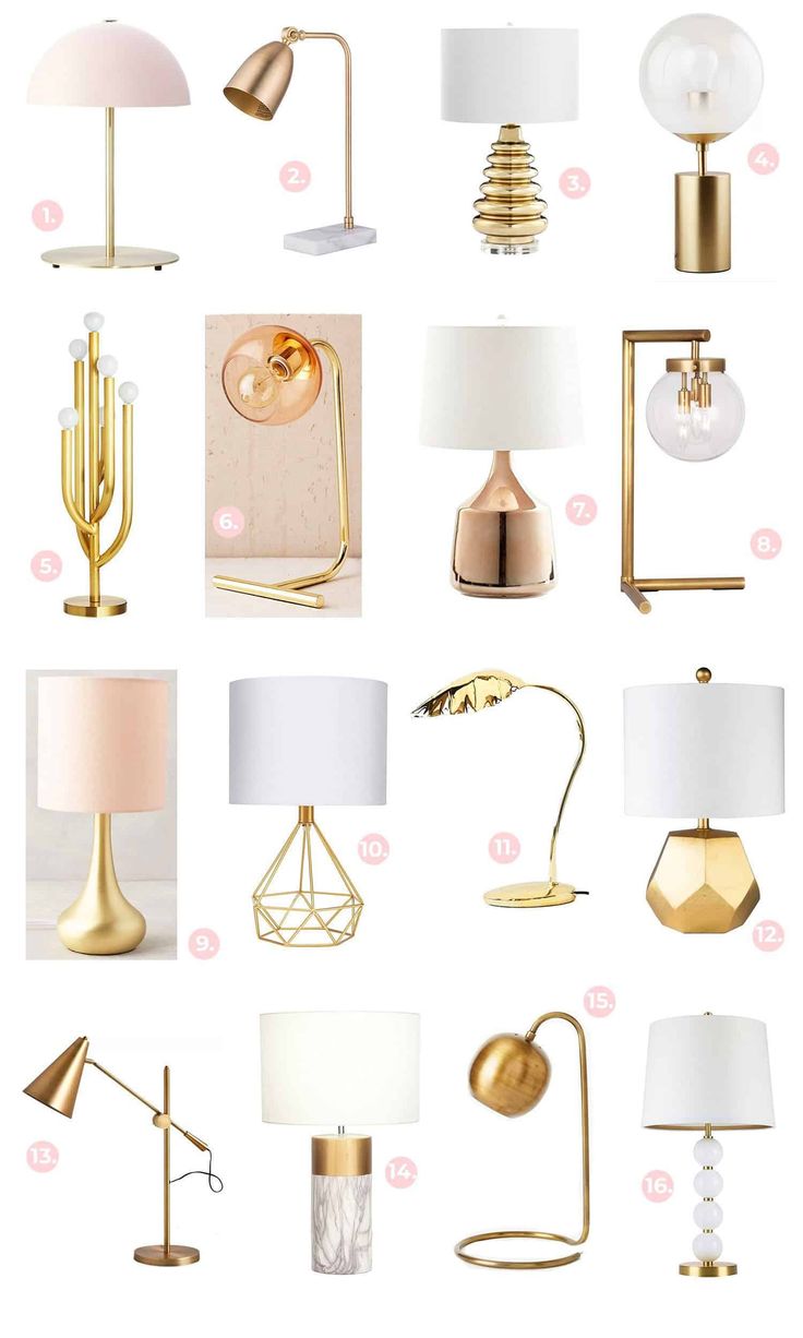 the different lamps are shown in gold and white