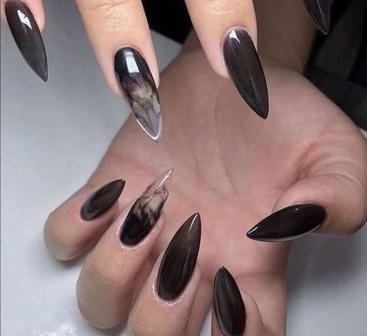 Witch Nails, Witchy Nails, Gothic Nails, Goth Nails, Grunge Nails, Black Nail Designs, Dark Nails, Nails Polish, Black Nail