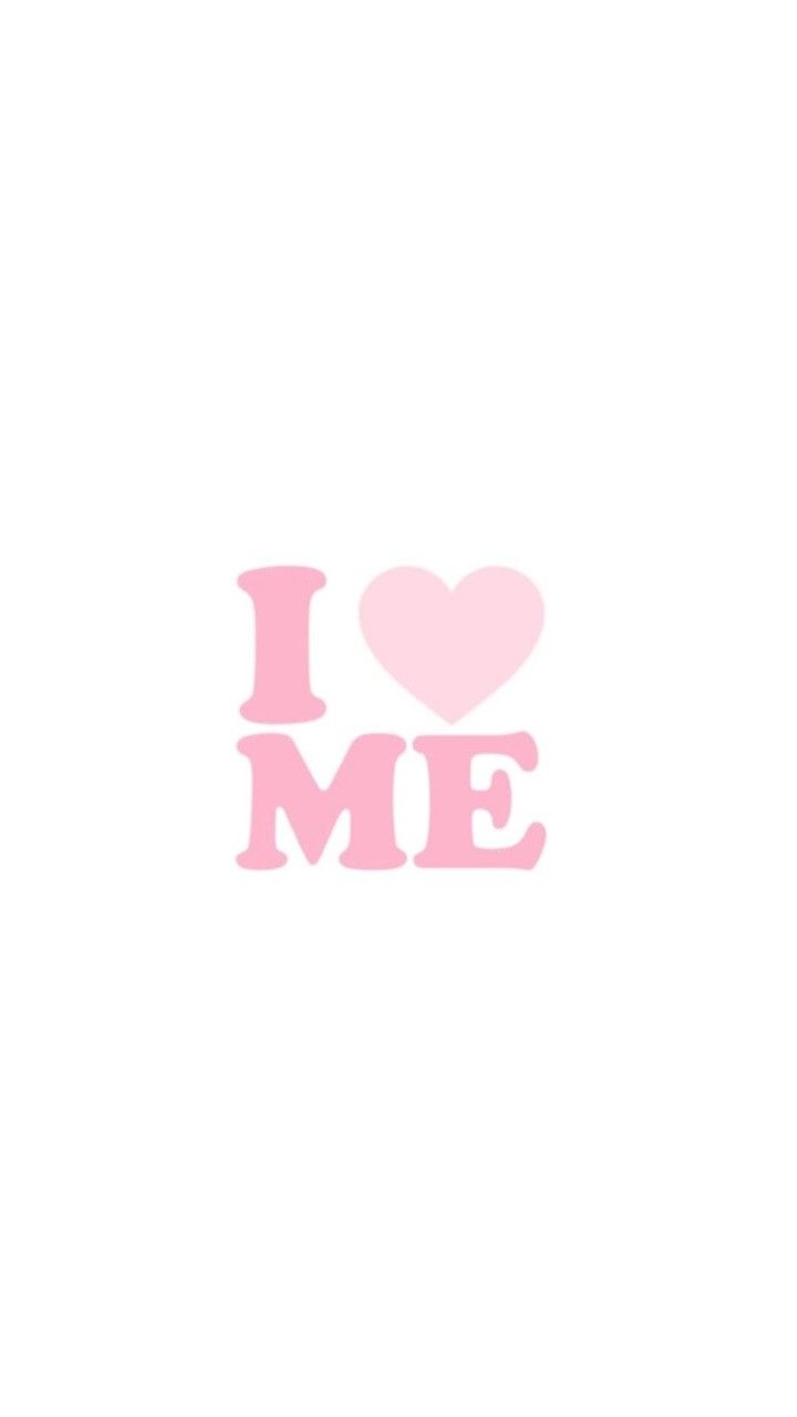 the word i love me is written in pink on a white background with a heart