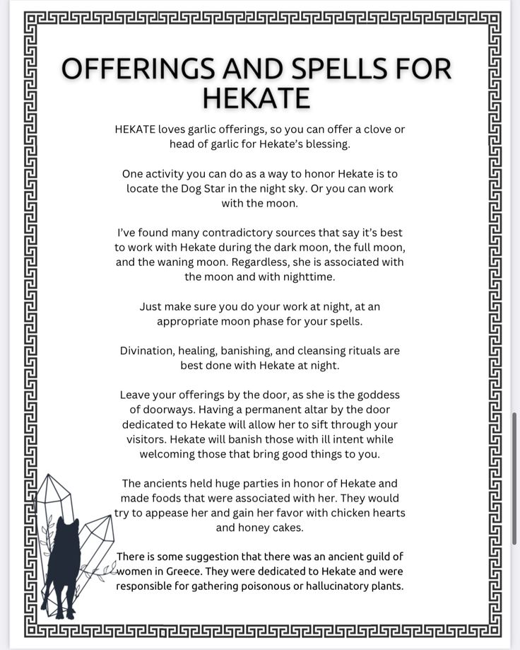 a poem written in black and white with the words offerings and spells for hekate