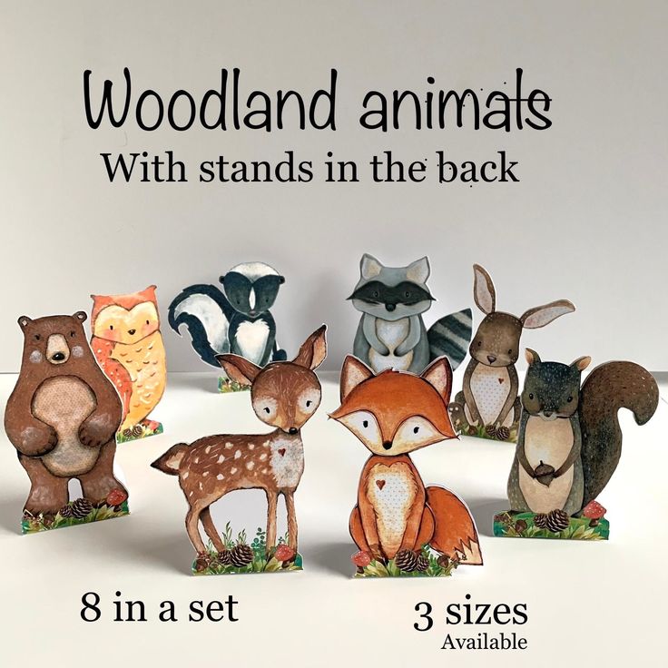 woodland animals with stands in the back and 8 in a set, available for purchase