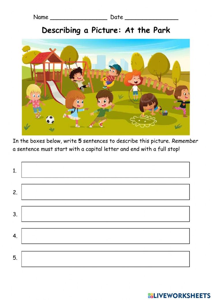 a worksheet for describing pictures at the park with children playing in the park