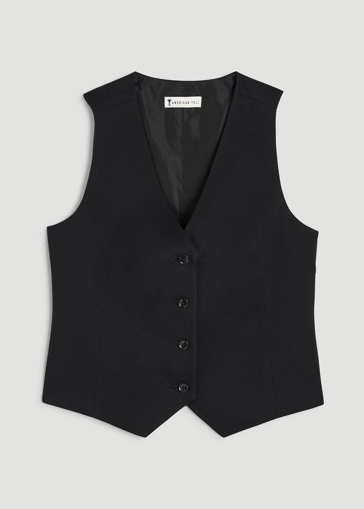 Vest to Impress The Perfect Women's Tall Vest Add a sharp edge to your look with the Tailored Tall Women's Vest. This sleek, cropped vest is a versatile piece that brings a dose of chic to any outfit. Whether you're layering it over a blouse for a business meeting or pairing it with a casual tee for an evening out, this tall women's vest jacket is your shortcut to polished perfection. Fully lined and featuring a button closure, it’s both comfortable and on-trend.• Cropped length perfect for laye Black Formal Vest For Spring, Tailored Sleeveless Vest For Night Out, Classic Cropped Top For Formal Occasions, Chic Cropped Vest For Workwear, Chic Cropped Vest For Work, Elegant Fitted Vest For Night Out, Chic Black Formal Vest, Fitted Cropped Vest For Night Out, Chic Fitted Cropped Vest