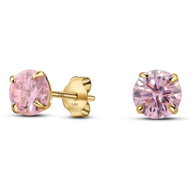 PRICES MAY VARY. Crafted from 14k Solid Yellow Gold Stamped with "14k" on the earrings and on the Push-backings All gold parts are made of real and genuine 14k gold (Not plated or filled) Size: 3mm to 6mm options to select for your unique look Stone Color: Pink Simulated Tourmaline - All 12 birth month colors available Stud earrings featuring round simulated birthstone in four-prong basket settings * Crafted in solid 14k yellow gold.  * Made entirely of 14k gold (not plated or filled).  * Stampe Dainty Pink 14k Gold Earrings, Rose Gold Birthstone Round Earrings, Rose Gold Round Birthstone Earrings, Rose Gold Birthstone Earrings, Gold Earrings With Round Stone In 14k Gold, Hypoallergenic Round Pink Gold Earrings, Hypoallergenic Pink Gold Round Earrings, 14k Yellow Gold Earrings With Birthstone, 14k Pink Gold Fine Jewelry Earrings