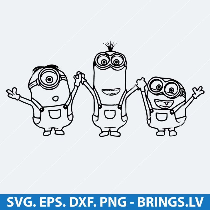 three cartoon minion characters with their arms in the air