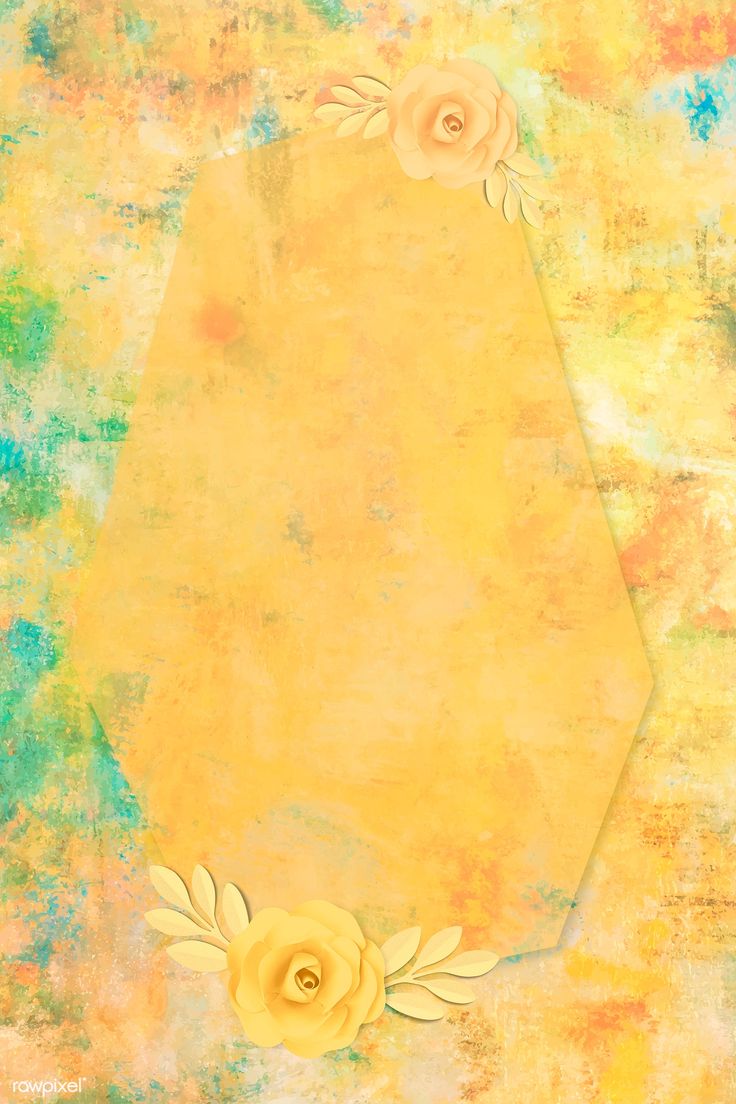 an abstract painting with yellow flowers and leaves on the bottom half of it, in front of a hexagonal background